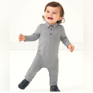 Little Sleepies Charcoal Heather Stripe Polo Romper 6-12 Months